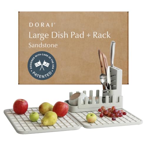 Home Collapsible Dish Drying Rack with Stone Dish Pad (Large + Rack / Sandstone)