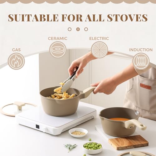 Nonstick Saucepan with Lid (2 Quarts / Natural Linen)