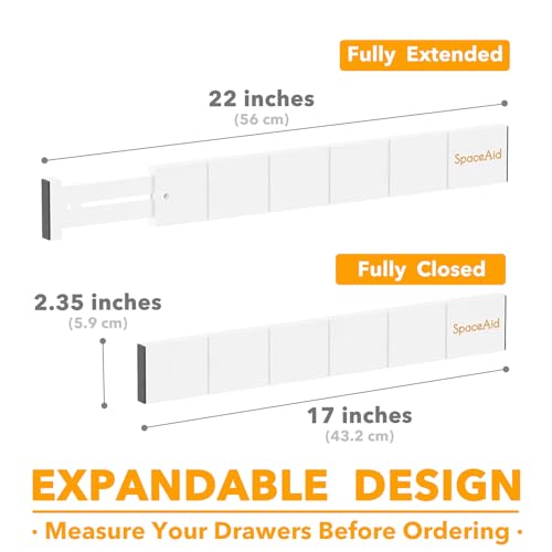 Bamboo Drawer Dividers with Inserts and Labels (2.35''H, 17''-22''L, 7 Dividers / WHITE)