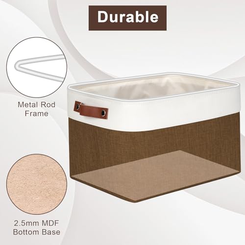 Storage Bins Large Fabric Storage Baskets for Shelves 3 Pack (Brown / Off-White / Large -15"x11"x9.5")
