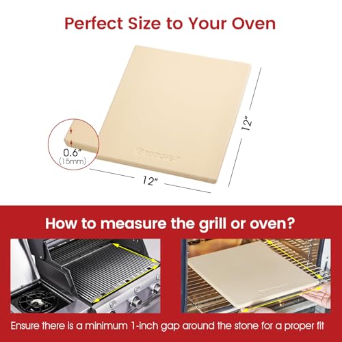 12x12x0.6 Inch Cordierite Pizza Stone (12" x 12" | 0.5" Standard)