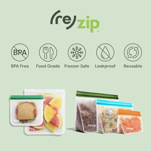 re) zip Reusable Half Gallon Freezer Food Storage Bags, Leakproof, 4-Pack (Half Gallon (Clear))