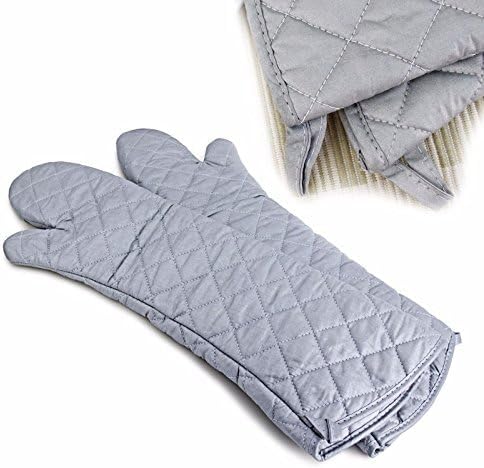 Extra Long 23 Inch Heat Resistant Oven Gloves New Cotton Oven Mitts Kitchen Gloves High Temperature Cooking Tool BBQ Gloves (Silver / 23 Inch)