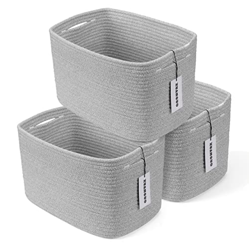 Woven Cotton Rope Storage Baskets 15x10x9.3" 3 Pack Grey (Grey)