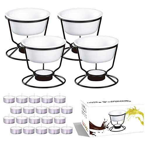 4Pcs Fondue Pot Set for Chocolate Butter Cheese (Round)