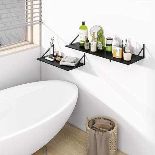 36W x 12D Deep Floating Shelves Set of 2 Black (Black With Black Metal Bracket / 36wx12dx5.8h)