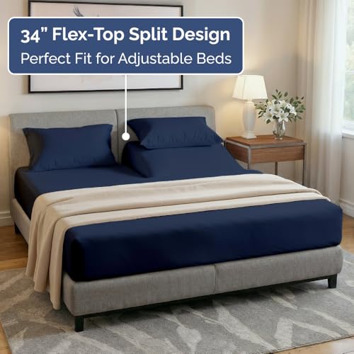 Flex Top Split Head King 4 Piece Sheet Set (18 - Navy Blue / Split Head/Flex Top)
