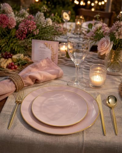 200Pieces Pink Plastic Plates (Pink / 200 PCS)