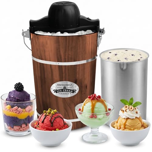 EIM949 6Qt Old Fashioned Walnut Wood Bucket Ice Cream Maker (Walnut)