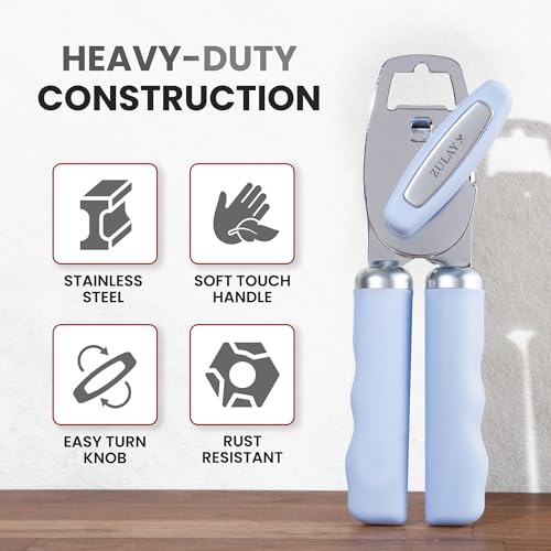 Manual Can Opener Heavy Duty Patented Stainless Steel (Sky Blue / Comfy Grip)