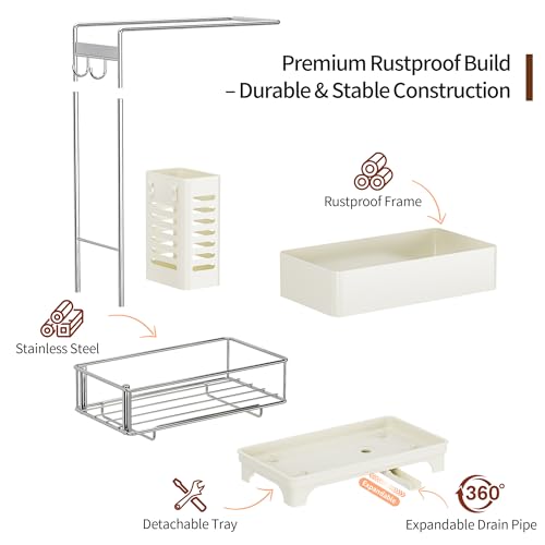 2 Tier Sponge Holder for Kitchen Sink Caddy Organizer (Off-White 2)