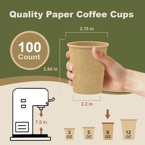8 oz 100 Pack Disposable Coffee Cups (Kraft-100packs / 8 oz)