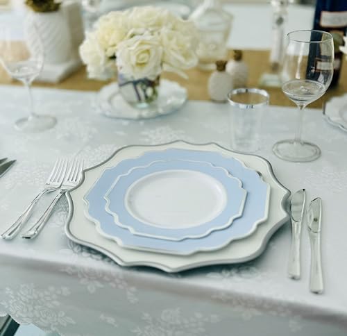 OCCASIONS Disposable Plastic Plates for 25 Guests (200 Piece (25 Guest) / D. Imperial Blue & Silver)