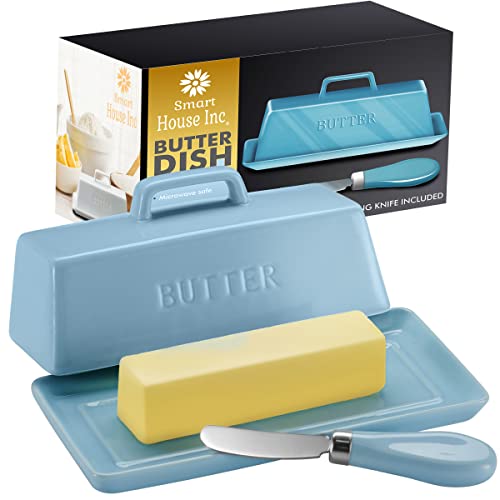 Ceramic Butter Dish Set with Lid and Knife (Turquoise)