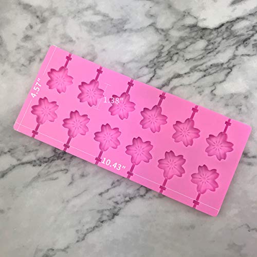 12 Capacity Silicone Cherry Blossoms Lollipop Mold Set (Cherry Blossoms Pink)