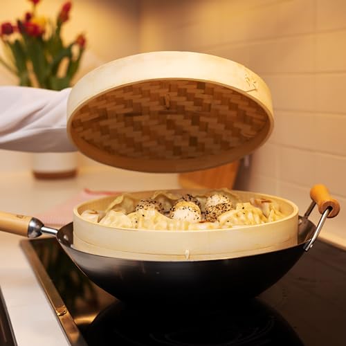 2 Tier Bamboo Steamer Baskets (10 inch - bamboo)