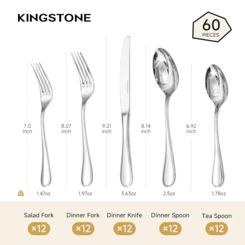 18 10 Stainless Steel Silverware Set for 12 (Silver / 60-Piece)
