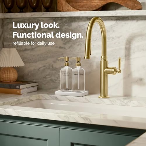 Glass Soap Dispenser Set (Clear Bottle / Brushed Brass Pump)