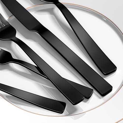 40 Pieces Black Silverware Set (40Pcs Black Modern Handles)