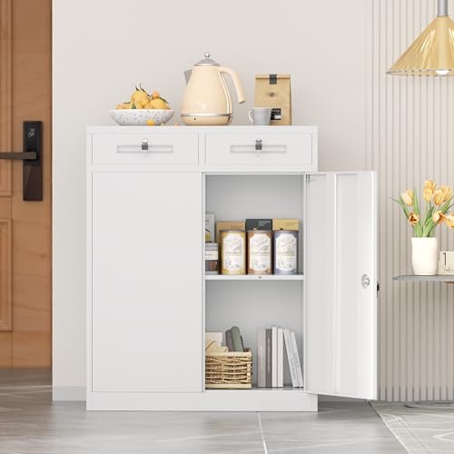 Metal Garage Storage Cabinet with Doors and Shelves (White / 36")
