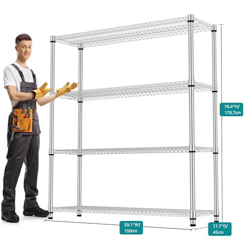 4 Tiers Shelf 2640 lbs Steel Storage Shelving Utility Shelving Unit Steel Organizer Wire Rack for Home (4 tier, 17.7" D x 59.1" W x 70.3" H / Chrome)