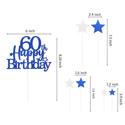 Royal Blue 60th Birthday Cake Topper with Glittery Stars (7 Count)