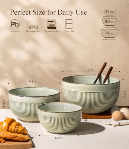 Ceramic Mixing Bowls Set of 3 (Desert Sage / Set of 3)