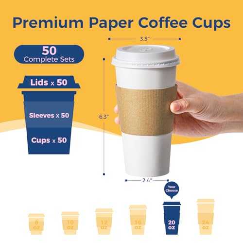 50 Pack 20 oz Disposable Coffee Cups with Lids (20 oz / Classic)