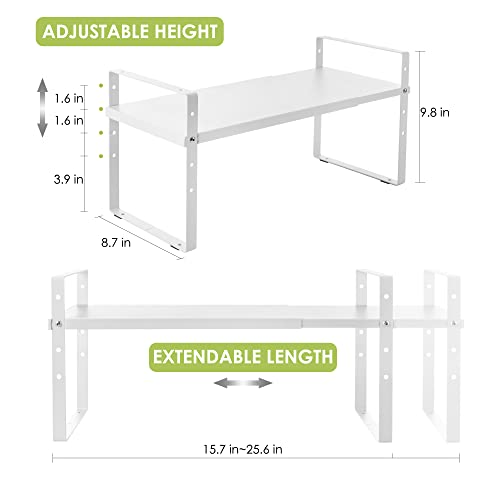 Expandable Cabinet Shelf Organizer Rack (8.7''D*15.7-25.6''W*9.8''H / White-1 Pack)