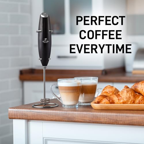 Powerful Milk Frother Wand With Duracell Batteries (Vortex Black / Double Whisk + Batteries)