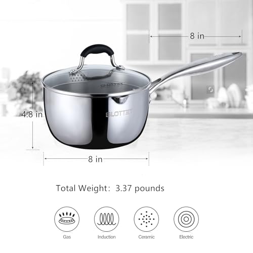 3.5 Quart Stainless Steel Saucepan with Pour Spout (3.5 Quarts)