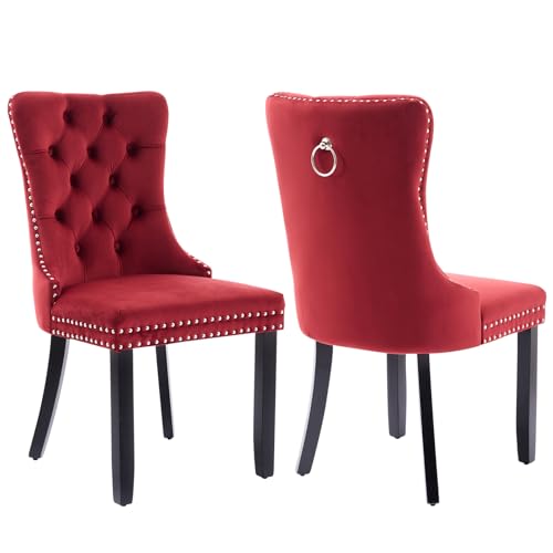 Wine Red Velvet Dining Chairs Set of 2 (Wine Red)