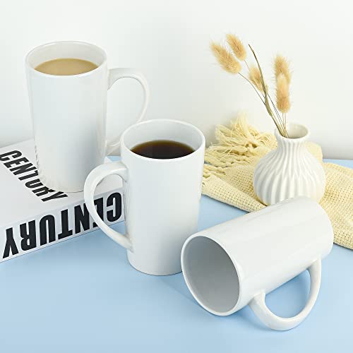 22oz white Super Large tall Ceramic Coffee Mugs Large Handles Set of 4 (tall white)