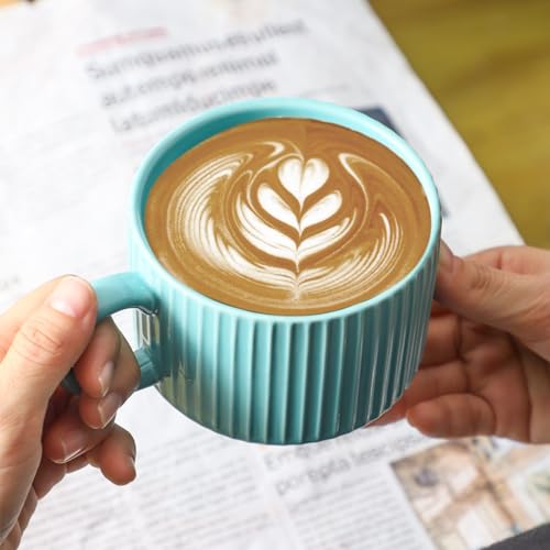 15 oz Coffee Mug Set of 4 with Stand (Teal / 15 Ounces)
