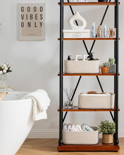 Small Woven Storage Basket for Organizing (Brown / 13.5"L x 9.5"W x 5"H)