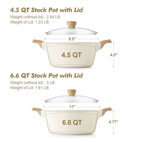 Ceramic Nonstick Pot (4.5 + 6.6 Quarts / Ceramic White)