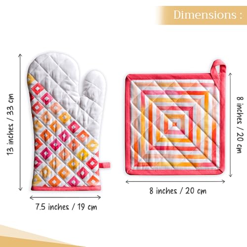 100% Cotton Oven Mitt & Pot Holder Set (073 - Summer Maze / 7.5" x 13" & 8" x 8" (Oven Mitt & Pot Holder))