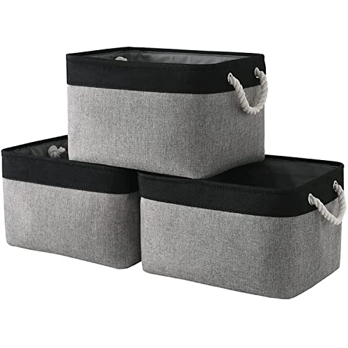 Organization and Storage Bins for Shelves (Black&Gray / Large (Pack of 3))