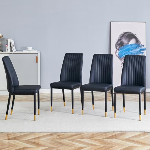 Modern Dining Chairs Set of 4 Black PU Leather Armless Chairs for Dinner Room (B- Black)