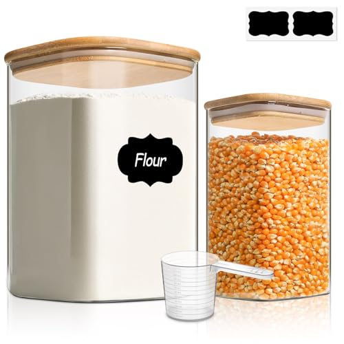 Glass Storage Containers with Bamboo Lids 1.2 (3.6Qt/1.2Qt-Square)