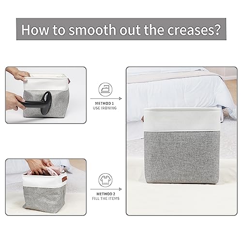 Collapsible Fabric Storage Cubes 11x11 Cube Storage Bins (Gray / Off-White / Cube - 11"x11"x11")
