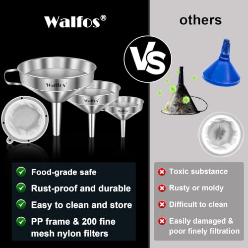 3Pcs Kitchen Funnel with 2 Removable Strainer ＆ 1 Cleaning Brush & 1Pc 200 Mesh Food Filter Strainer