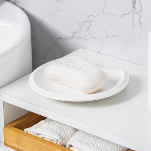 HOMBENE Spoon Rest Set for 4 (4.5 Inch / White Round)