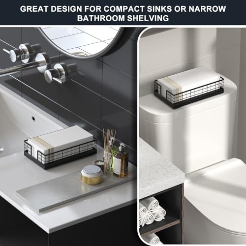 Guest Towel Holder Tray for Bathroom (Matte Black / 9.06 x 5.51 x 2.56 inches)