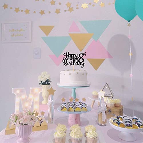 1 PCS Happy 8th Birthday Cake Topper Glitter Cheers to 8 Years Cake Pick Number 8 Fabulous Cake Decoration for 8th Birthday Theme Party Decorations Supplies Black (Black / 8th)