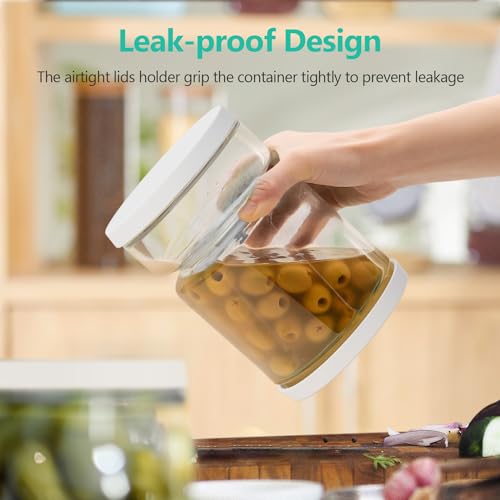 Glass Pickle Container with Strainer (White)