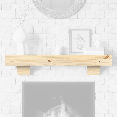 Breckenridge 48” Fireplace Mantel Shelf with Corbels (Unfinished Rustic / 48 Inch)