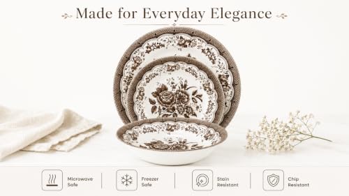 12 Piece Porcelain Dinnerware Set for 4 (Victoria Brown / 12)