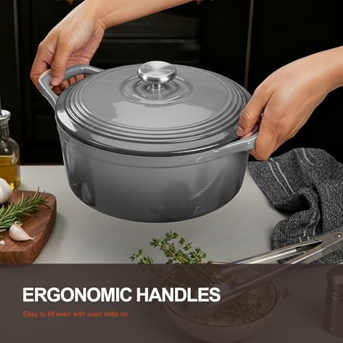 Enameled Cast Iron Dutch Oven (5.5 Quart / Grey)