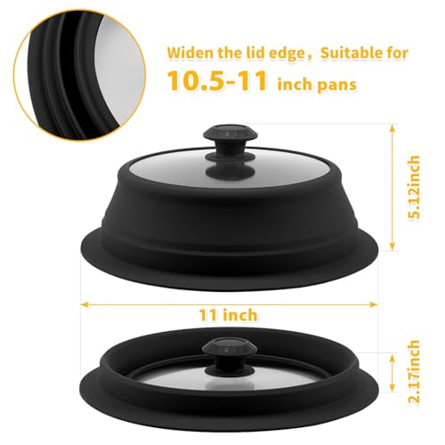 Collapsible Microwave Splatter Lid with Vented Tempered Glass Cover Wok Lid for Microwave Safe (10.5-11 inch / Black)